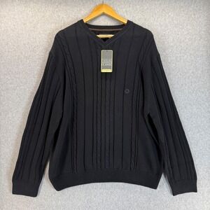 Saddlebred V Neck Sweater Cable Knit Black Classic Everyday Mens‎ Size XXL NWT
